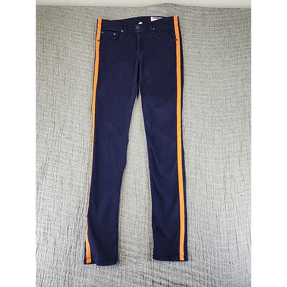 Rag & Bone Jeans Womens Size 27 The Skinny Navy Orange Stripe Denim Pants - Picture 2 of 11